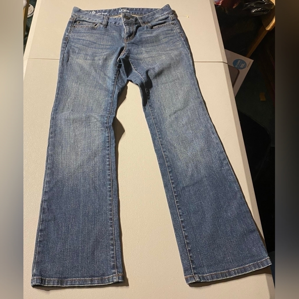 Ann Taylor Loft Women's Curvy Boot Size 4P Petite Blue Denim Cotton Jeans EUC